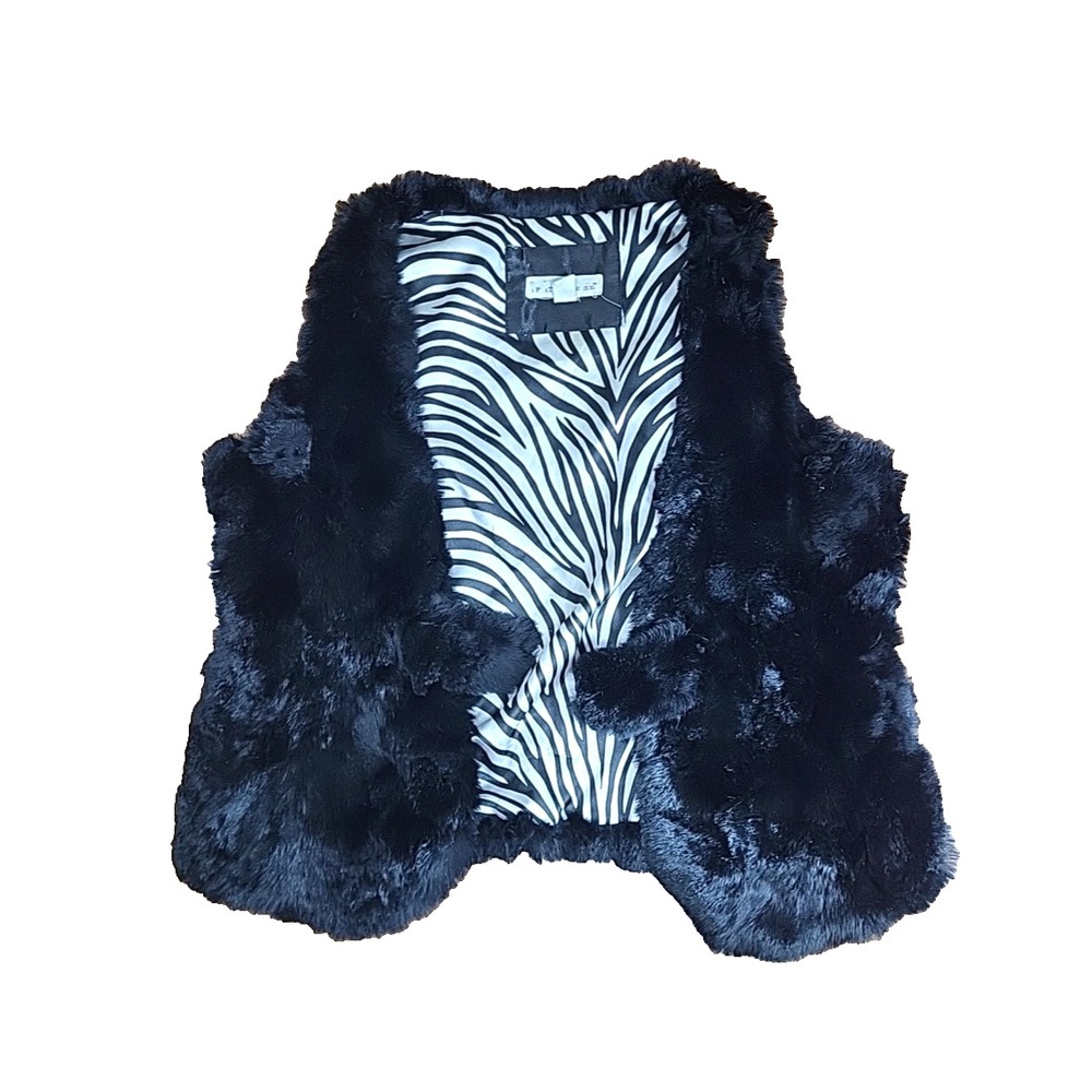 Rabbit Fur Vest Medium Black Zebra Print Rock Star Glam Metal‎ *Buckle Missing